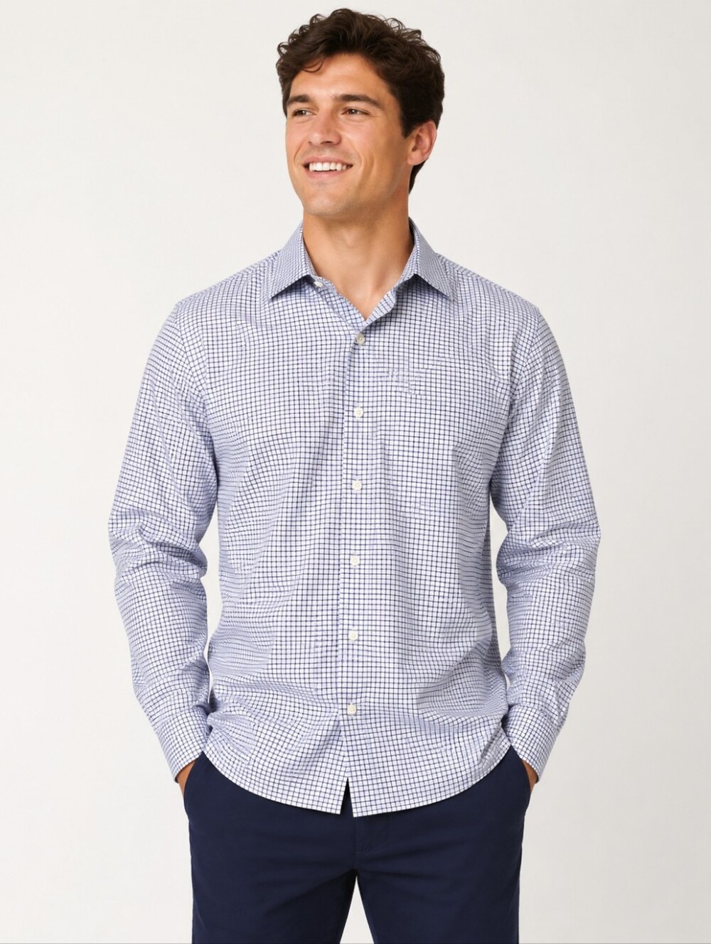 Men's Purple & White Checkered Button-Down Shirt – Jones New York, Size M